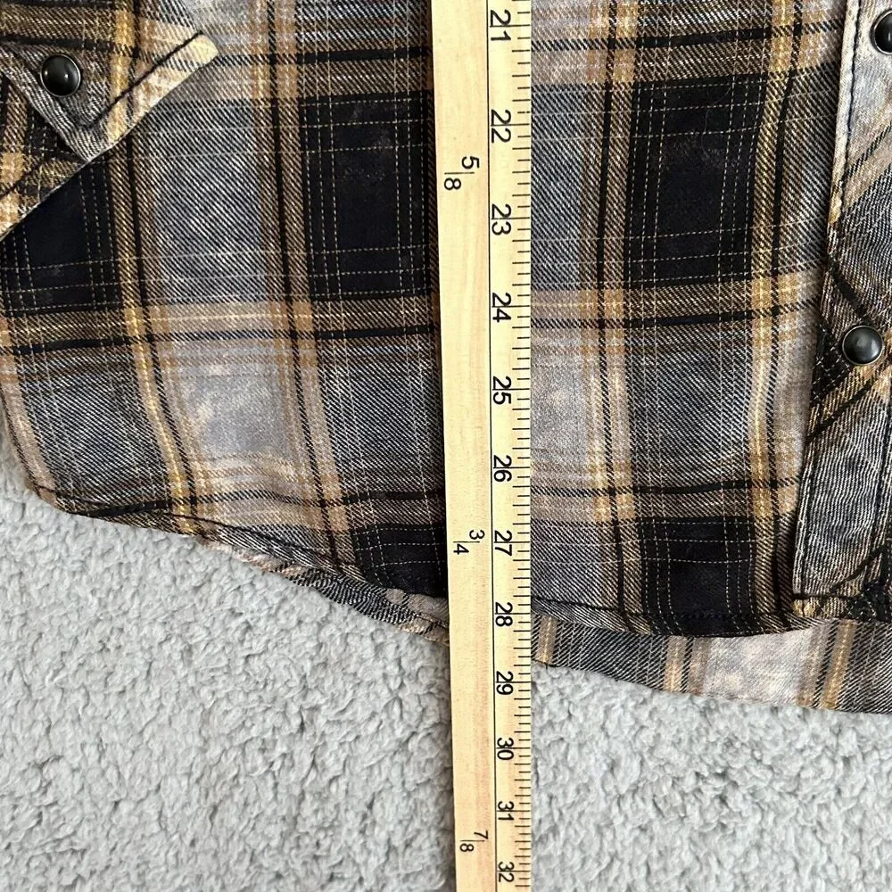 BKE Vintage Shirt Mens Large Brown Plaid Snap Yoke Spread Collar Point Pockets - Picture 10 of 14